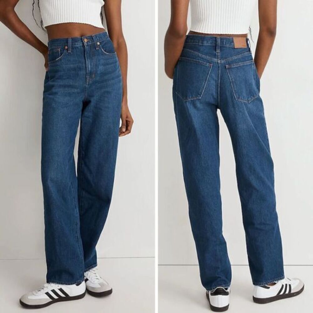 NEW Madewell Baggy Straight Jeans in Dark Worn Indigo Wash, 28